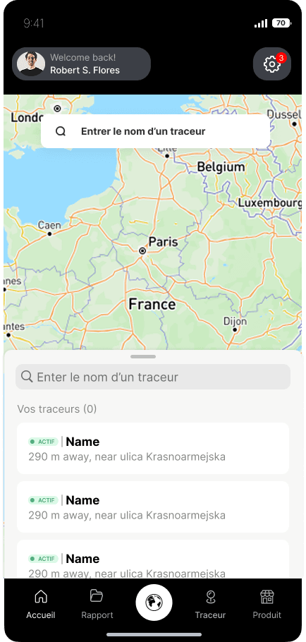 Mobile tracker list over the map