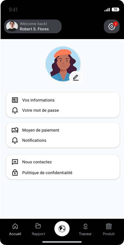 Account settings screen