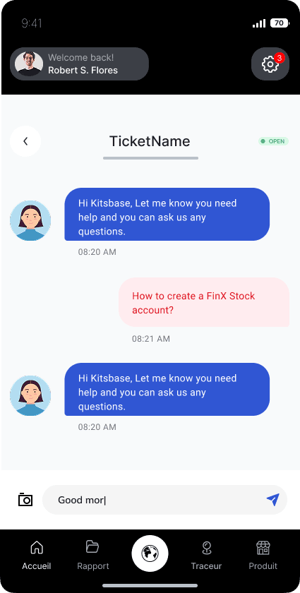 In-app support chat thread