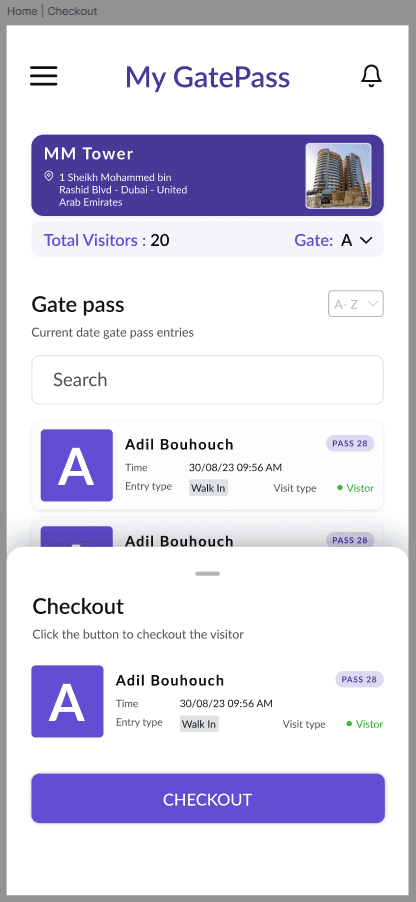 MyGatePass guard app visitor checkout screen