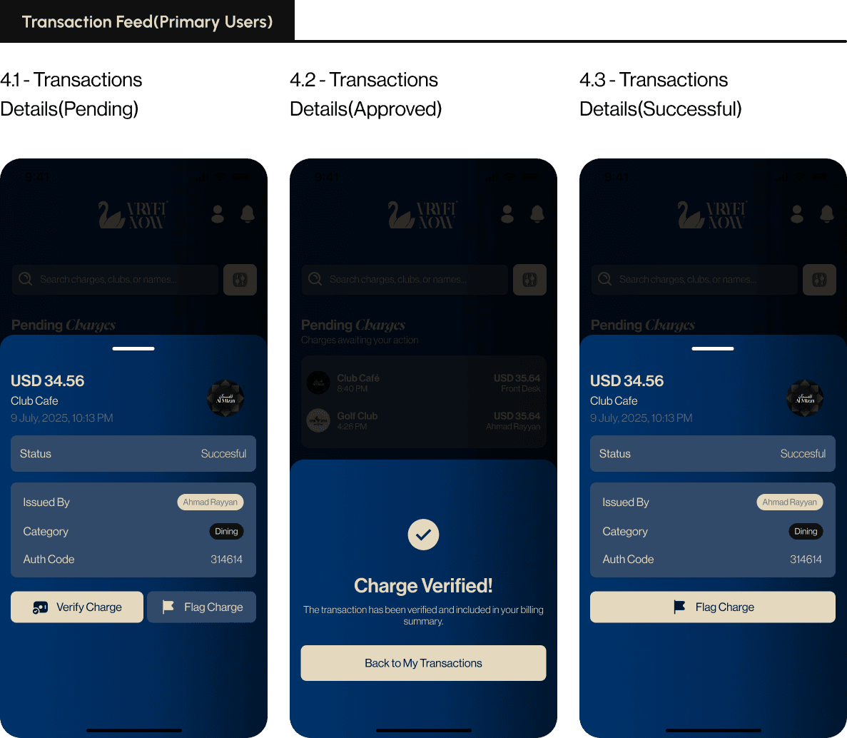 Member transaction feed for primary account holders
