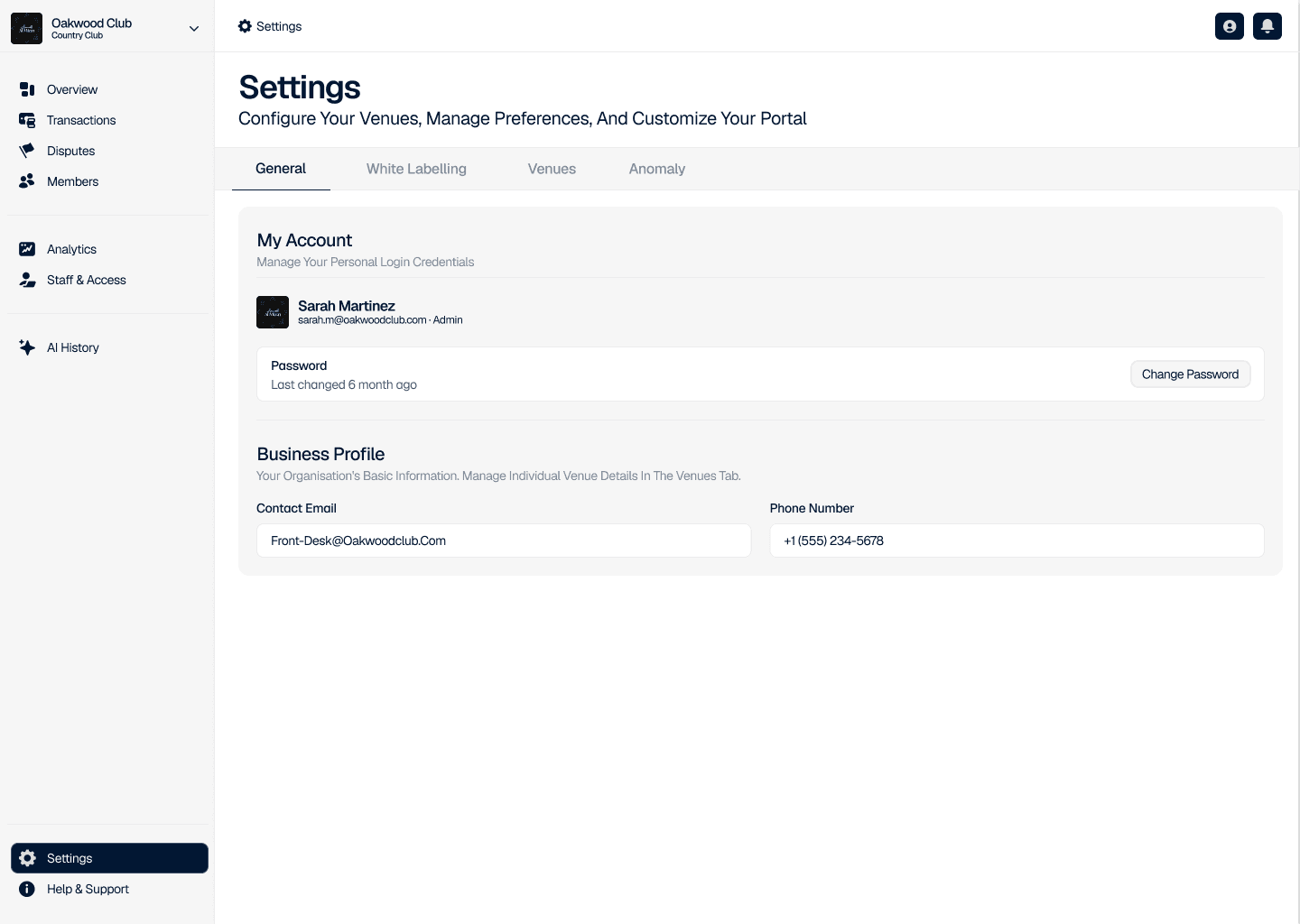Operator settings screen