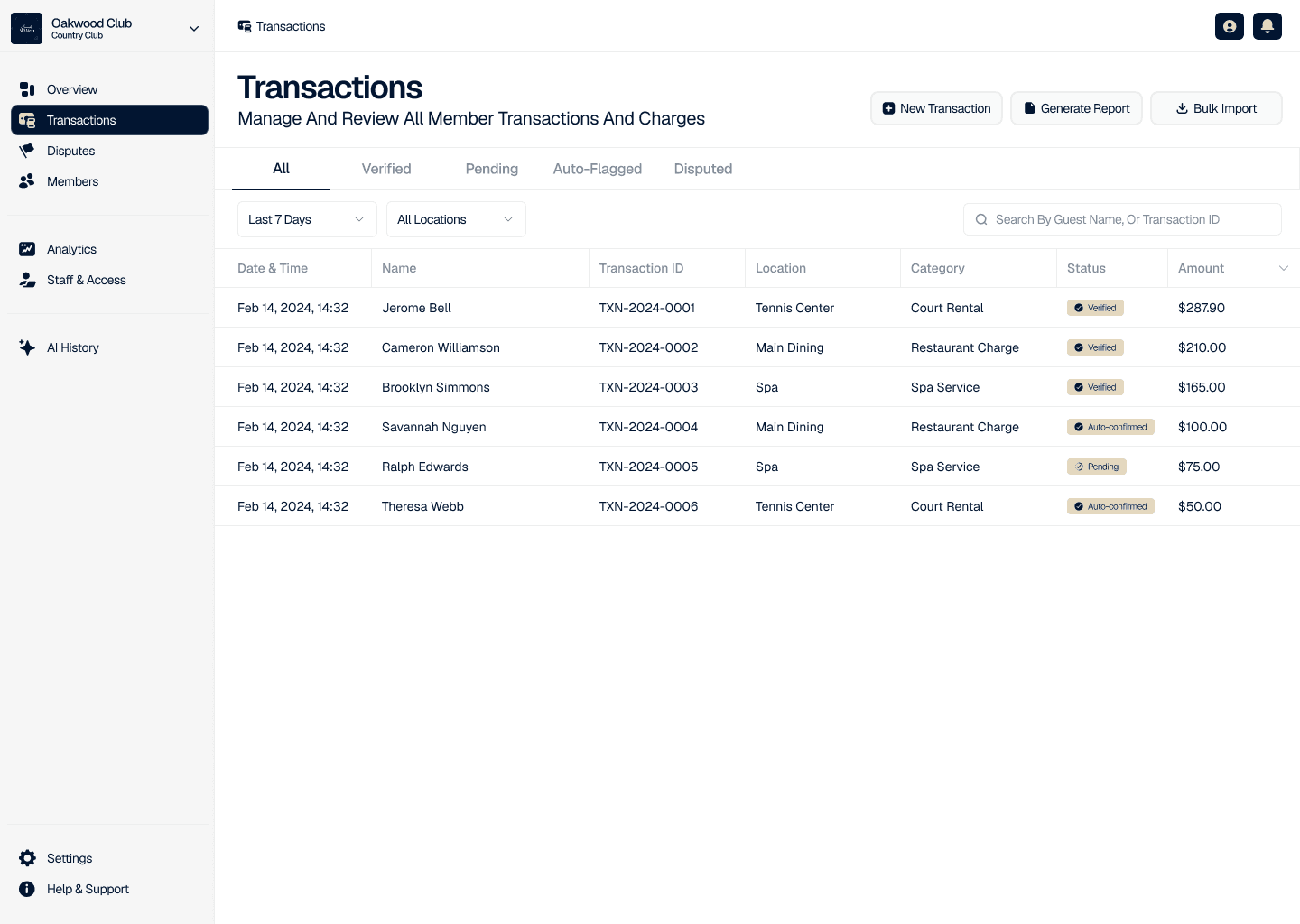 Transactions list with verification status